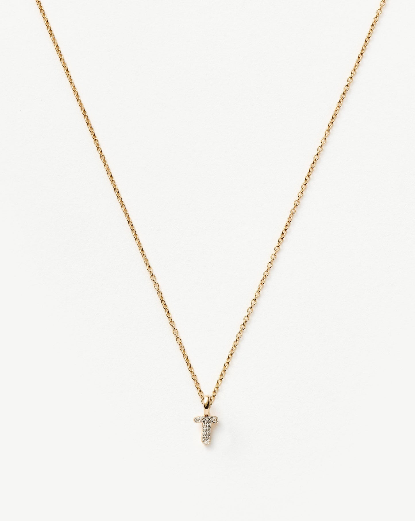 Solid Gold Diamond Initial Mini Pendant Necklace - T | 14ct Solid Yellow Gold Plated/Diamond