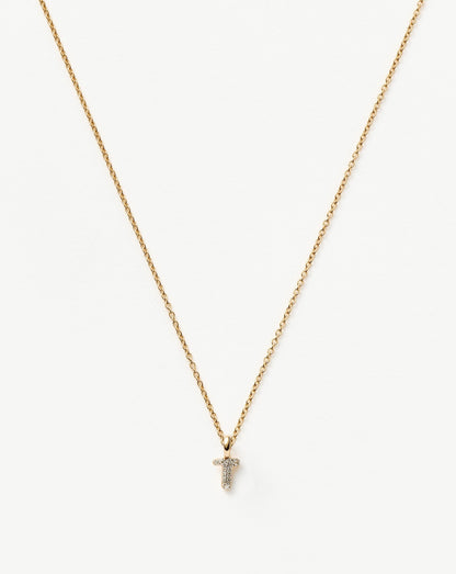 Solid Gold Diamond Initial Mini Pendant Necklace - T | 14ct Solid Yellow Gold Plated/Diamond