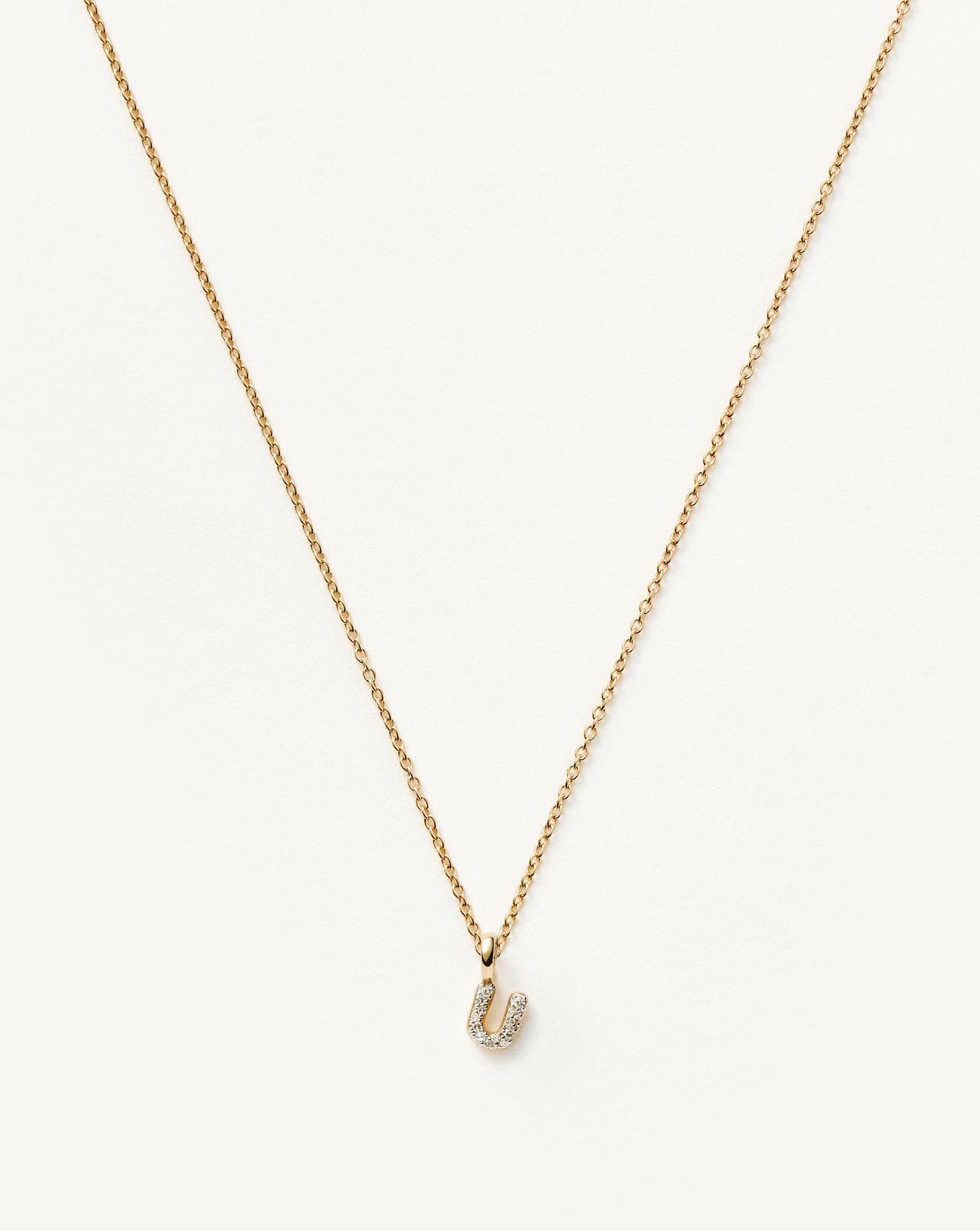 Solid Gold Diamond Initial Mini Pendant Necklace - U | 14ct Solid Yellow Gold Plated/Diamond