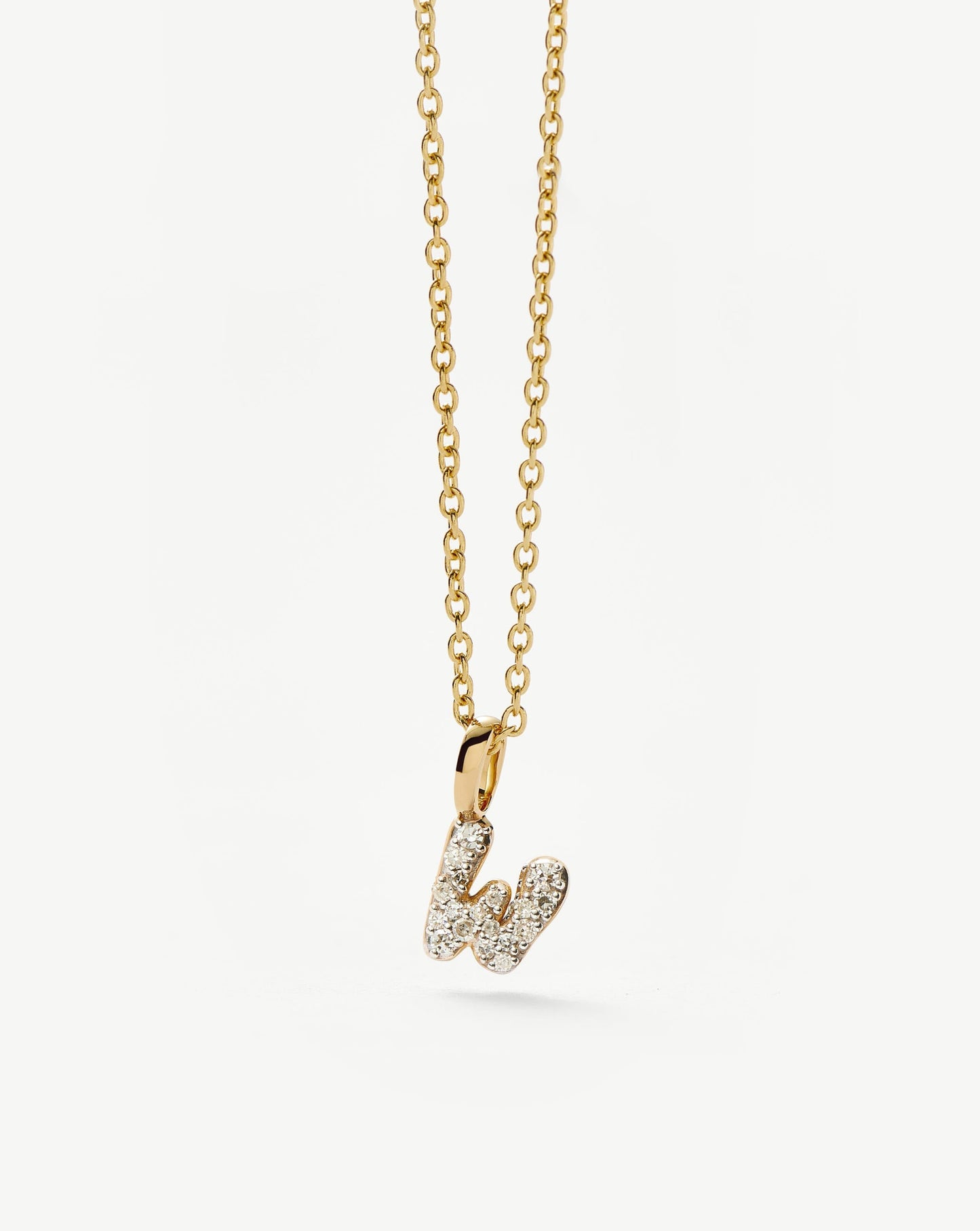 Solid Gold Diamond Initial Mini Pendant Necklace - W | 14ct Solid Yellow Gold Plated/Diamond