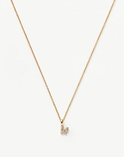 Solid Gold Diamond Initial Mini Pendant Necklace - W | 14ct Solid Yellow Gold Plated/Diamond