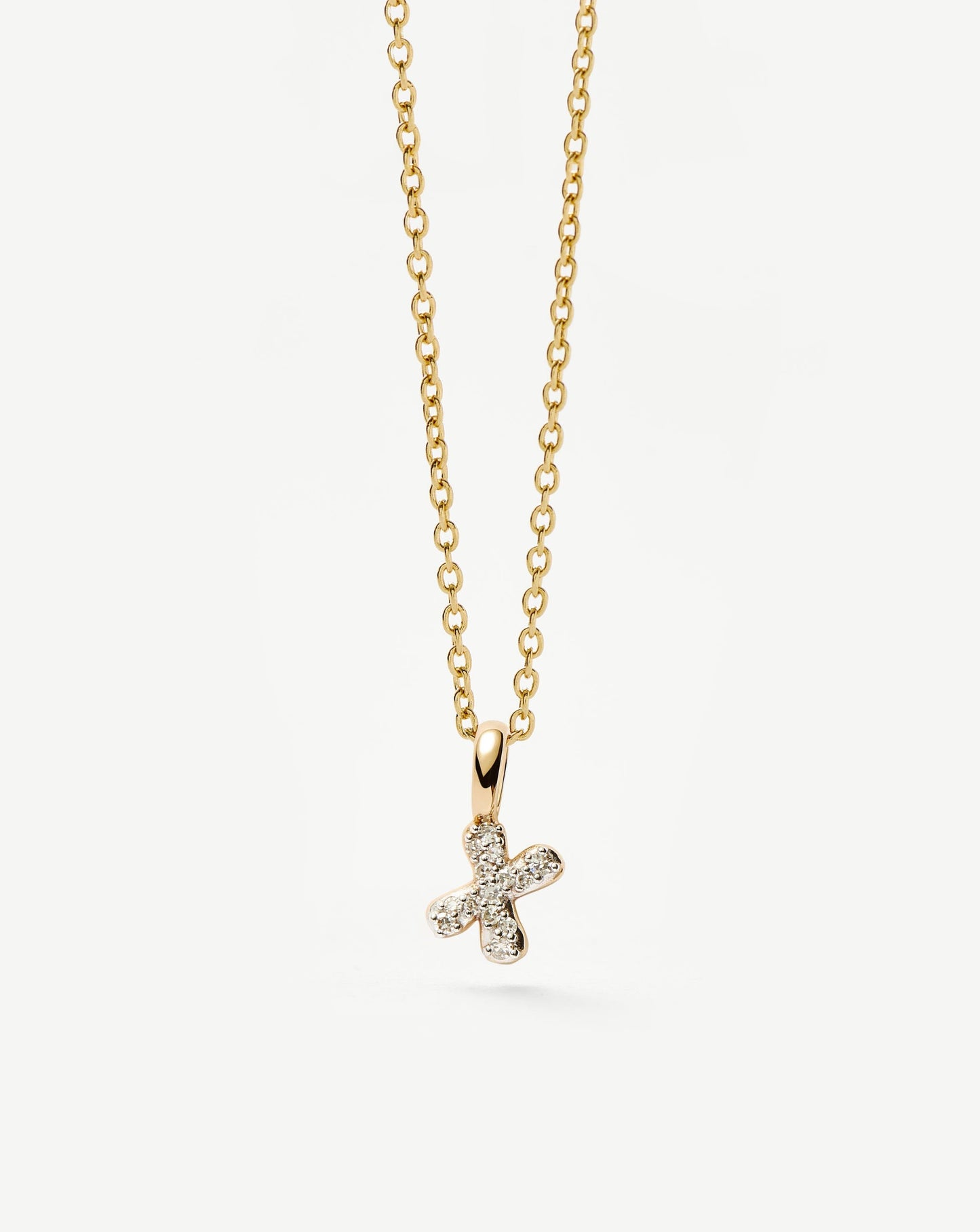 Solid Gold Diamond Initial Mini Pendant Necklace - X | 14ct Solid Yellow Gold Plated/Diamond