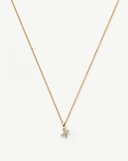 Solid Gold Diamond Initial Mini Pendant Necklace - X | 14ct Solid Yellow Gold Plated/Diamond