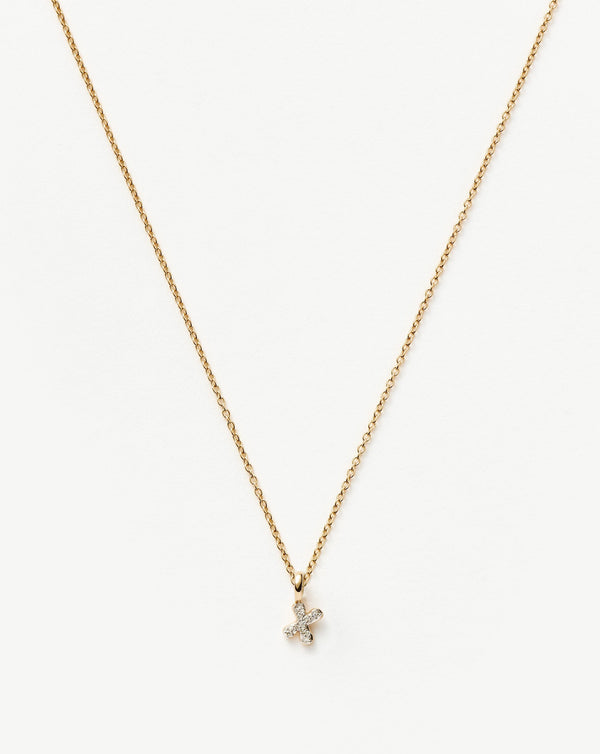 Solid Gold Diamond Initial Mini Pendant Necklace - X | 14ct Solid Yellow Gold Plated/Diamond