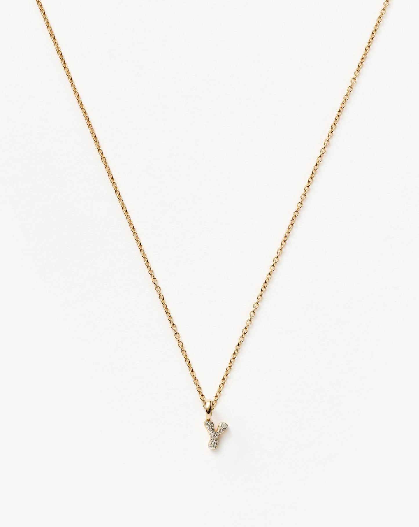 Solid Gold Diamond Initial Mini Pendant Necklace - Y | 14ct Solid Yellow Gold Plated/Diamond