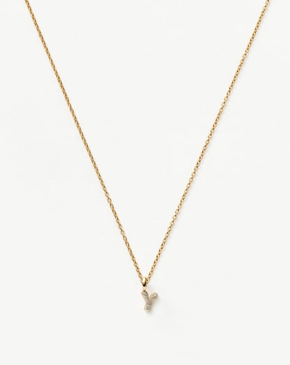 Solid Gold Diamond Initial Mini Pendant Necklace - Y | 14ct Solid Yellow Gold Plated/Diamond