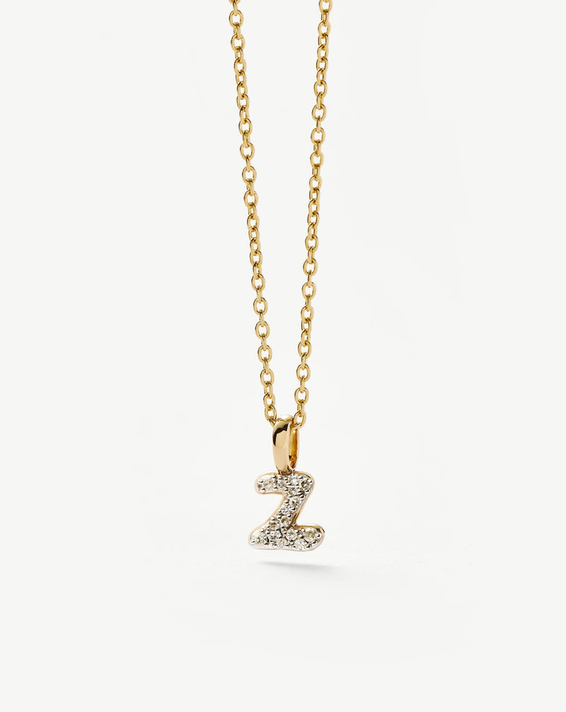 Solid Gold Diamond Initial Mini Pendant Necklace - Z | 14ct Solid Yellow Gold Plated/Diamond detail view