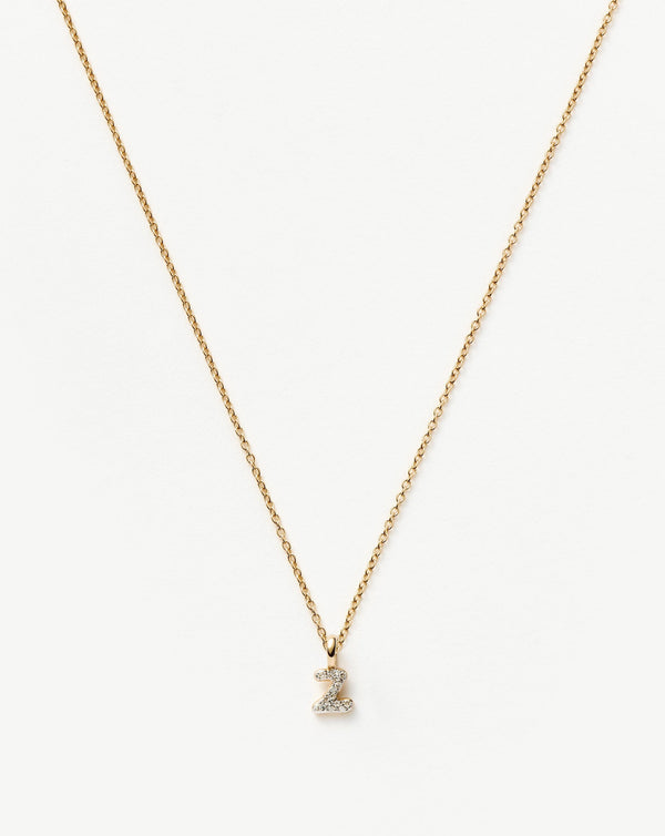 Solid Gold Diamond Initial Mini Pendant Necklace - Z | 14ct Solid Yellow Gold Plated/Diamond