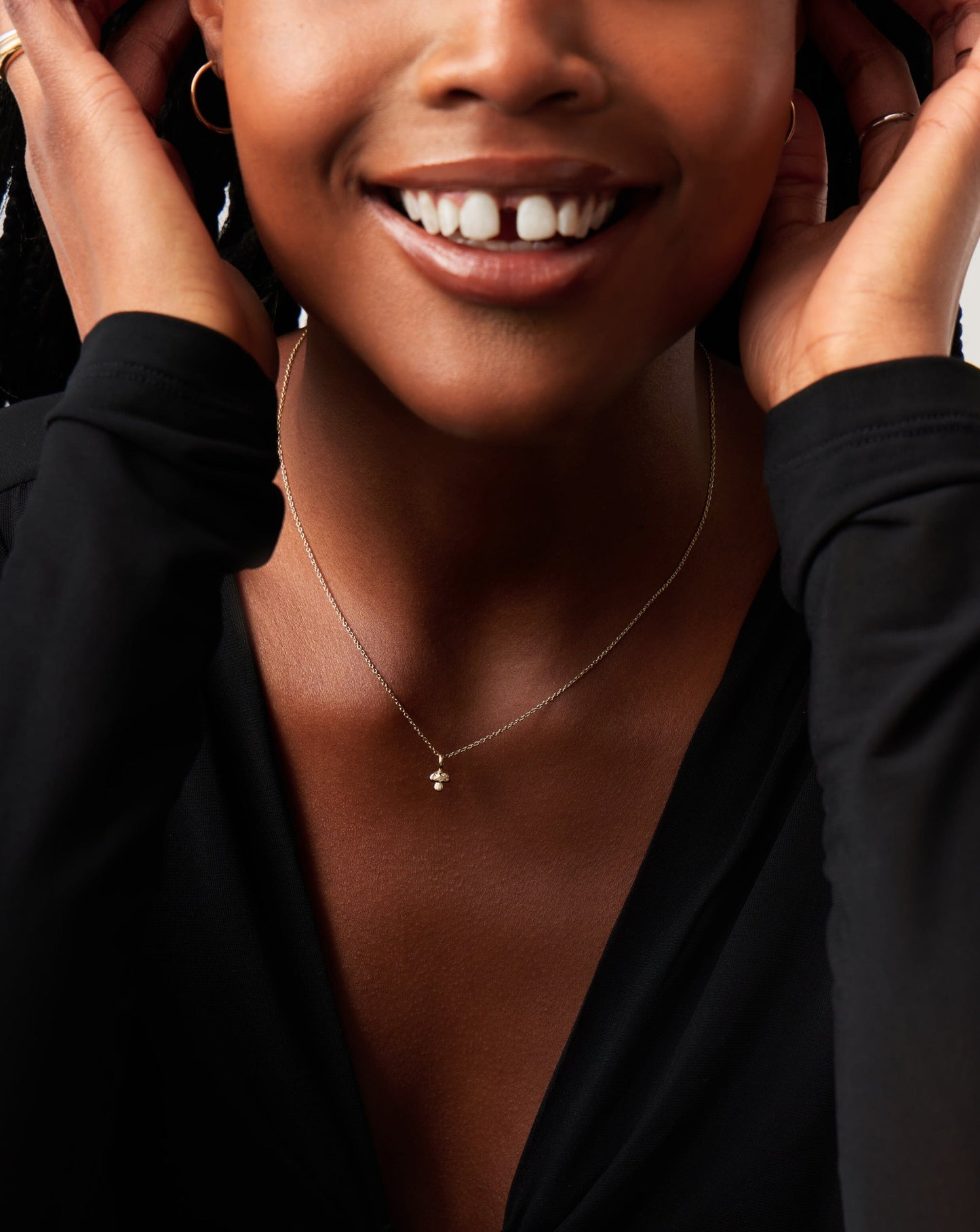 Solid Gold Diamond Mushroom Mini Pendant Necklace | 14ct Solid Gold/Diamond