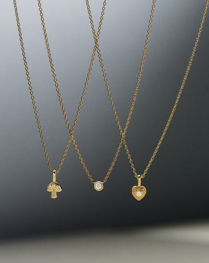 Solid Gold Diamond Mushroom Mini Pendant Necklace | 14ct Solid Gold/Diamond