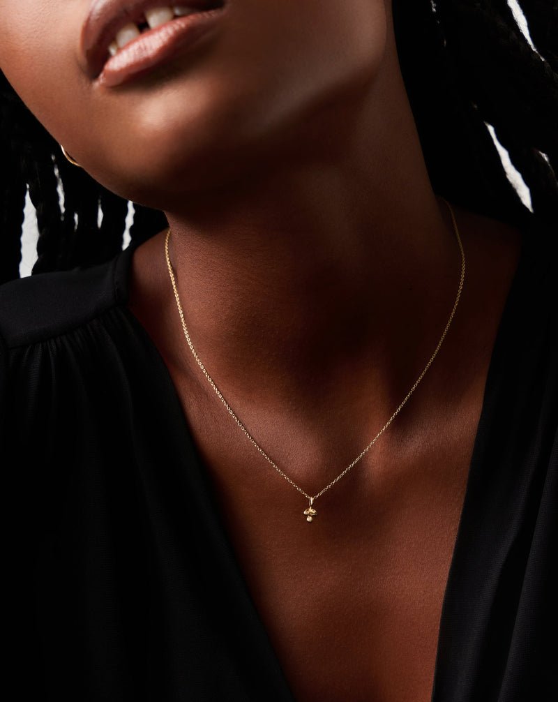 Solid Gold Diamond Mushroom Mini Pendant Necklace | 14ct Solid Gold/Diamond detail view