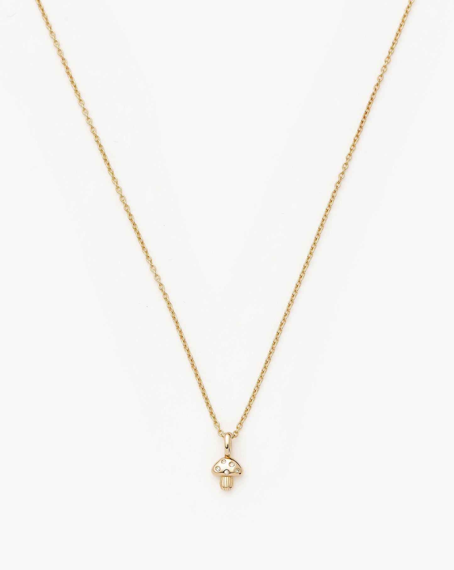 Solid Gold Diamond Mushroom Mini Pendant Necklace | 14ct Solid Gold/Diamond