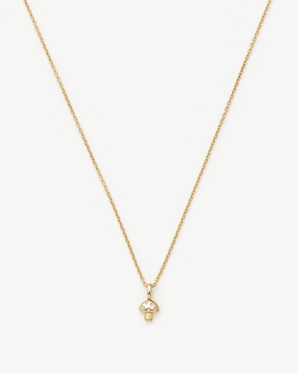 Solid Gold Diamond Mushroom Mini Pendant Necklace | 14ct Solid Gold/Diamond
