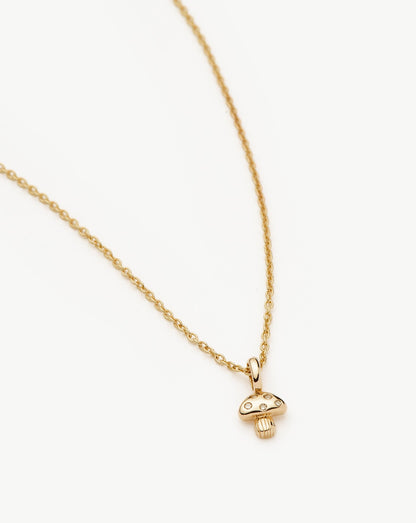 Solid Gold Diamond Mushroom Mini Pendant Necklace | 14ct Solid Gold/Diamond