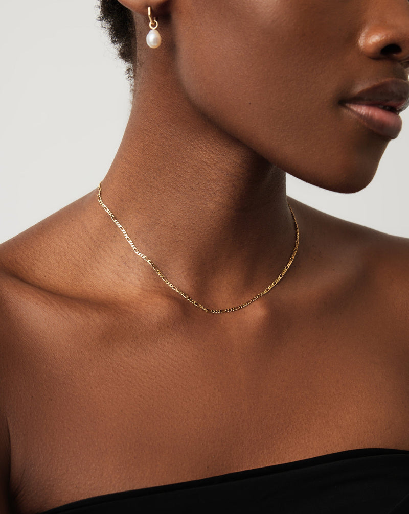 Solid Gold Figaro Chain Necklace detail view