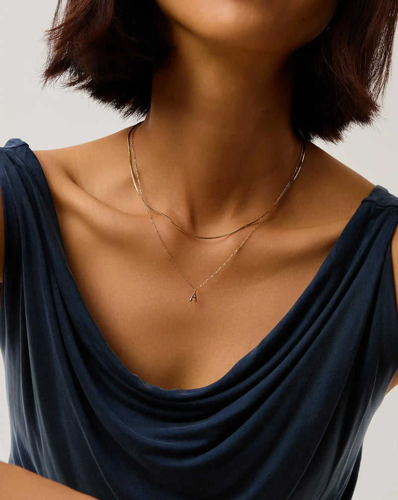 Solid Gold Initial Mini Pendant Necklace - A | 14ct Solid Gold detail view