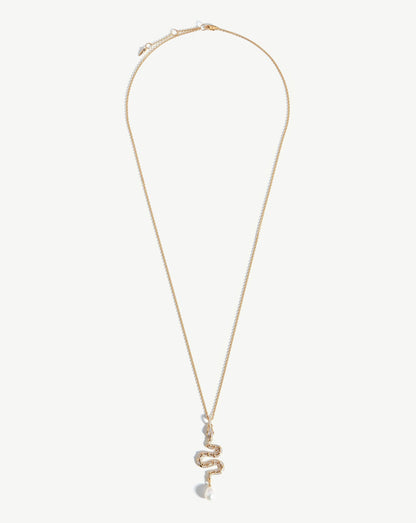 Harris Reed Solid Gold Serpent Necklace | 14ct Solid Gold/Pearl & Diamond
