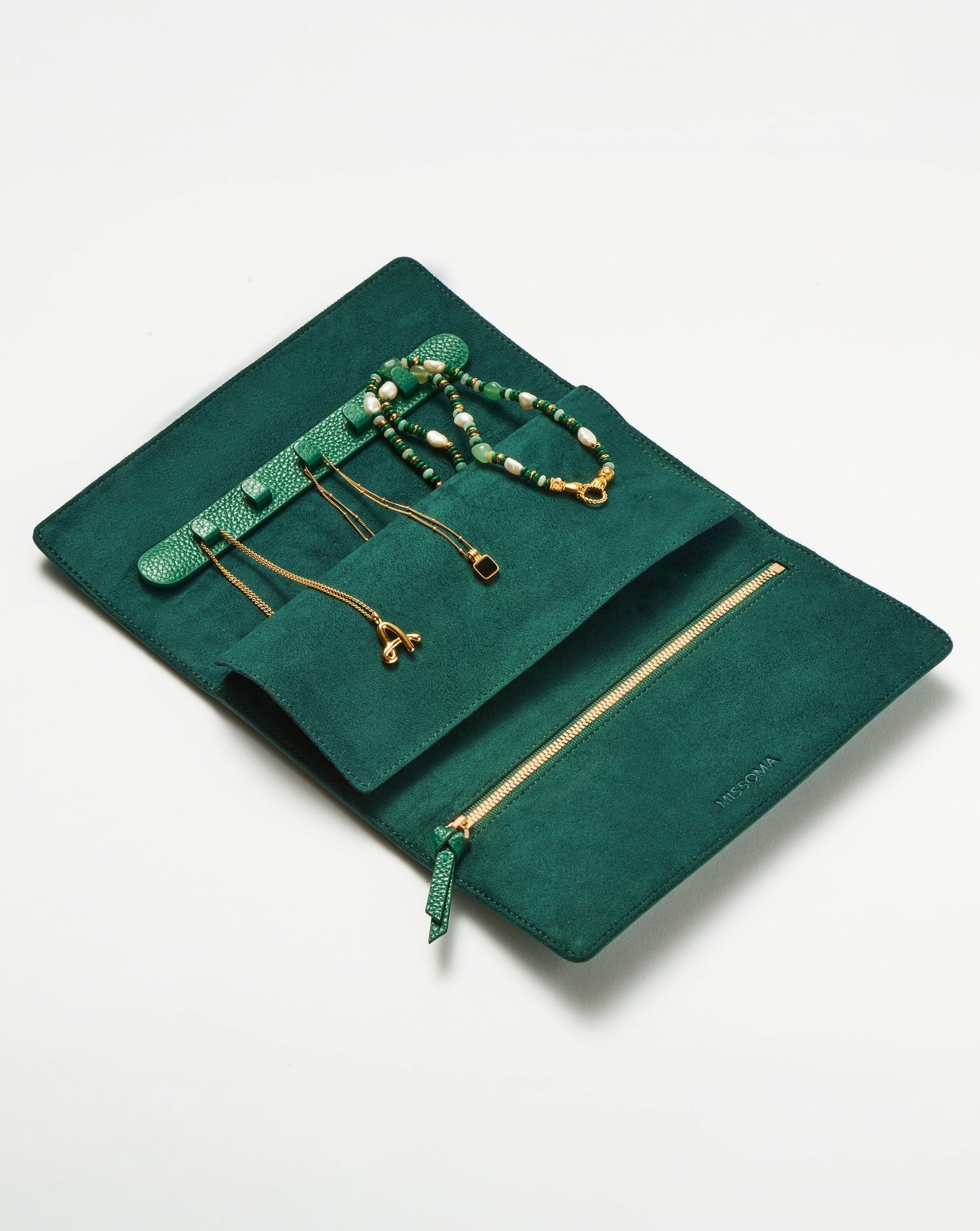 Leather Jewellery Roll | Malachite Green