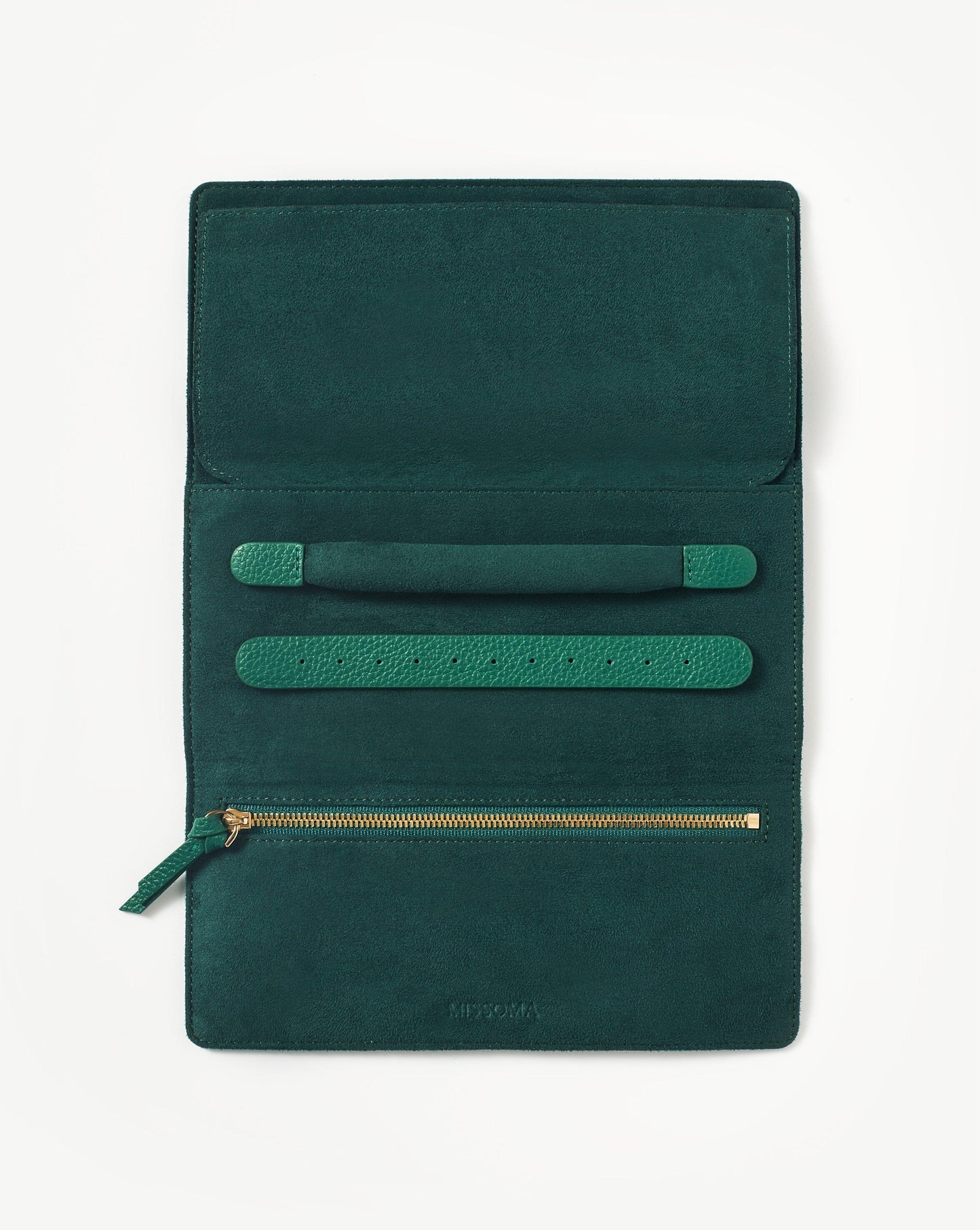 Leather Jewellery Roll | Malachite Green