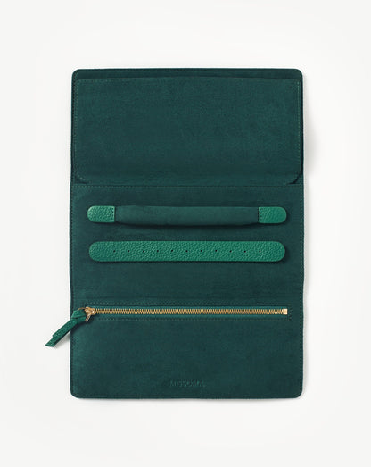 Leather Jewellery Roll | Malachite Green
